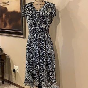 Black and White Dress with ruffles and tie belt